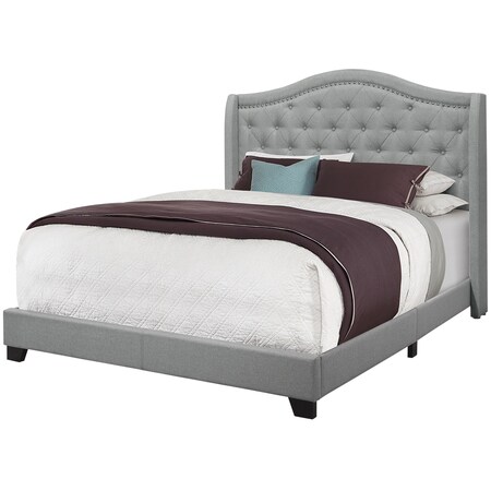 Monarch Specialties Bed, Queen Size, Platform, Bedroom, Frame, Upholstered, Velvet, Wood Legs, Grey, Chrome, Traditional I 5966Q